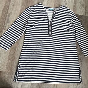 J. McLaughlin Navy and White Striped Long Sleeve Tee